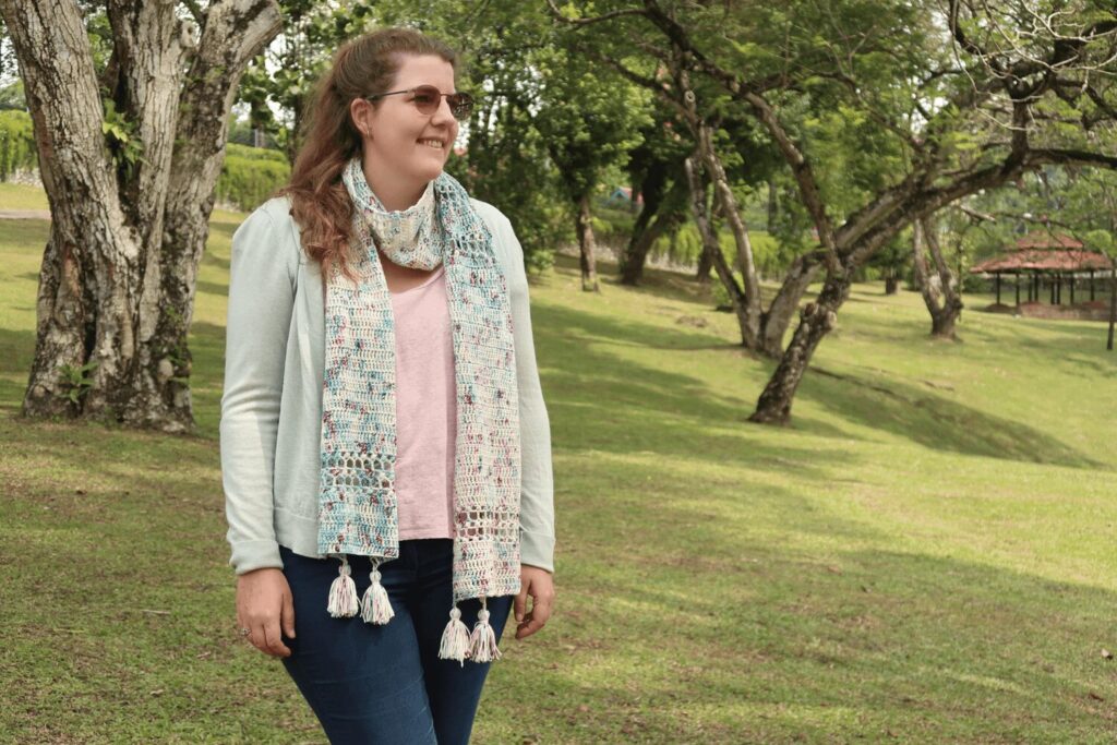 Cherry Blossom Scarf Crochet Pattern Easy | Knitting with Chopsticks