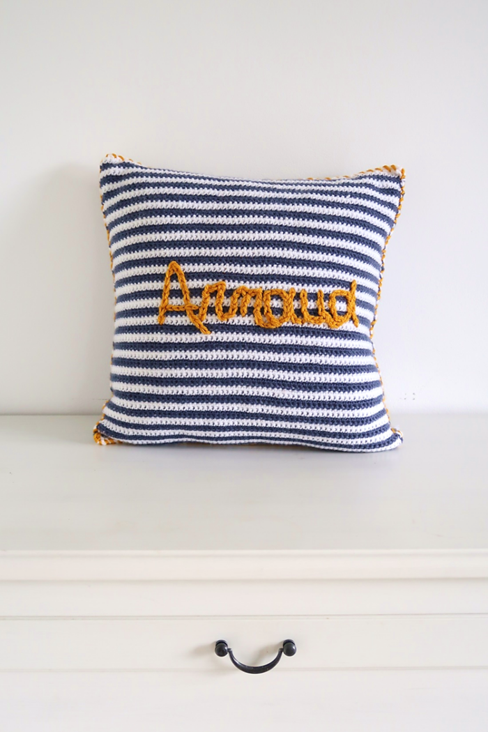 Baby Name Throw Pillow Crochet Pattern Knitting with Chopsticks