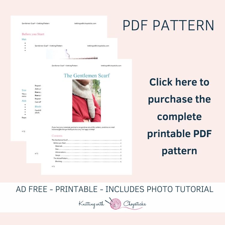 click here to purchase the convenient printable PDF of the Linen stitch scarf knitting pattern