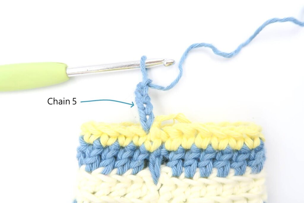 chain 5 to start the edge of the crochet baby blanket