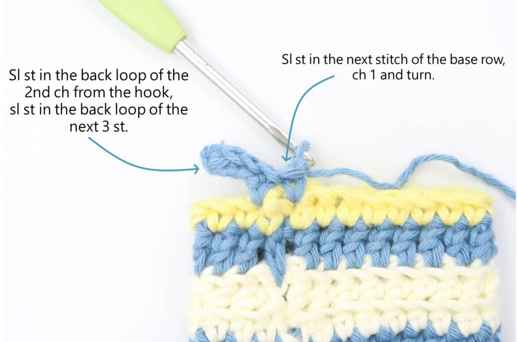 Slip stitch in the next stitch of the hat's base row