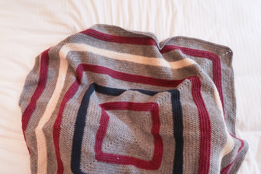 square stripe patterned crochet blanket