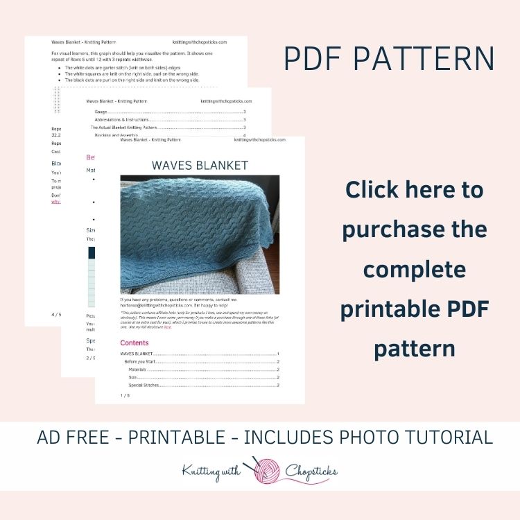 Click here to purchase the printable pdf of the waves easy free knit blanket pattern