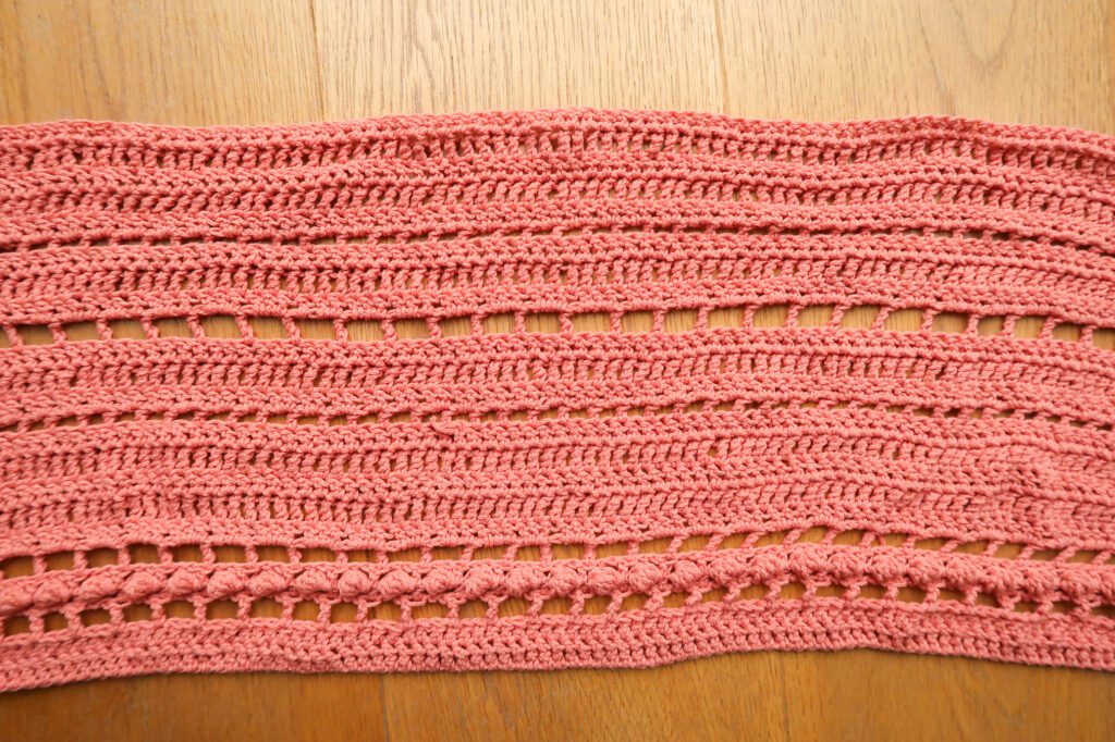 Completed width of one panel of the cardigan crochet pattern