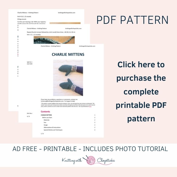 click here to purchase the printable PDF of the easy mittens knitting pattern
