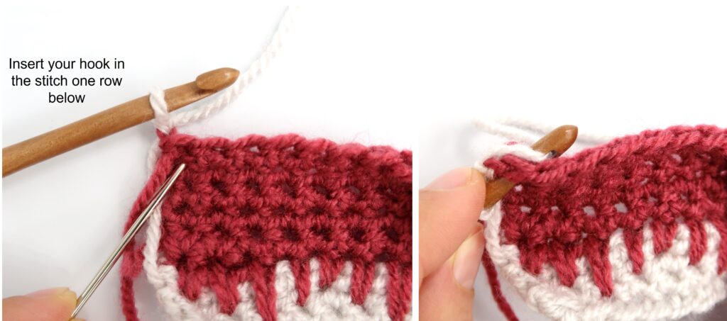 Step by step pictures of the lava 2 color crochet stitch pattern