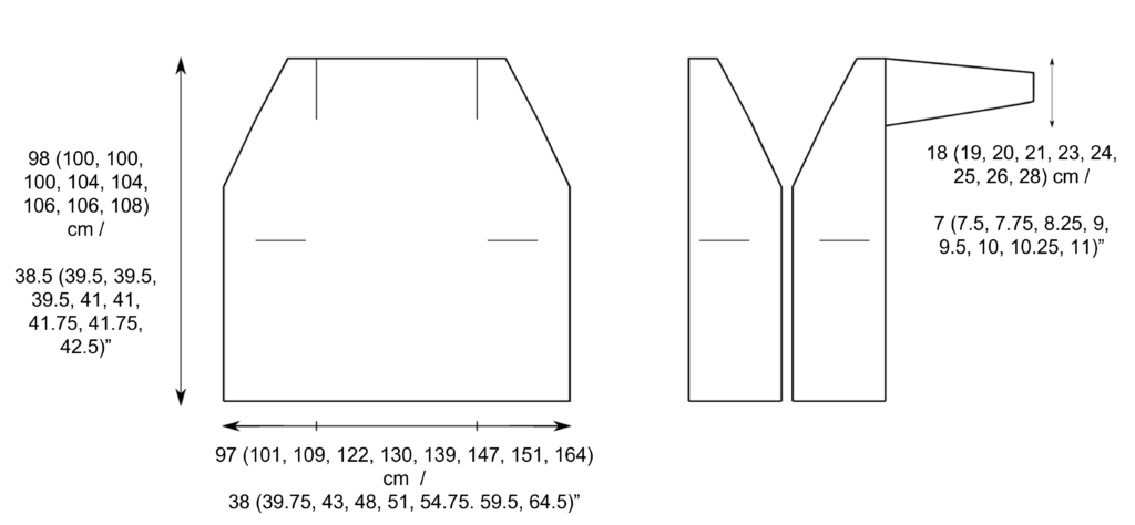 long knit cardigan pattern size schematic