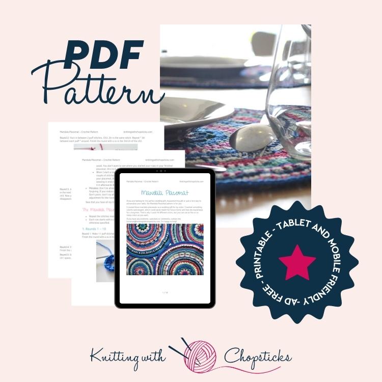 click here to purchase the convenient printable manadala placemat crochet pattern PDF