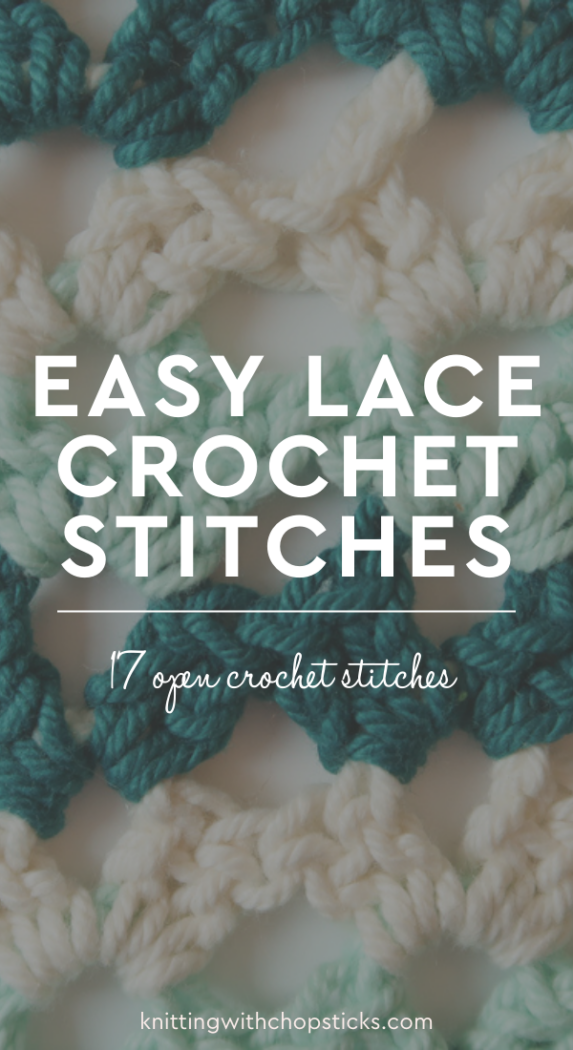 graphic featuring the broken shell easy lace crochet stitches