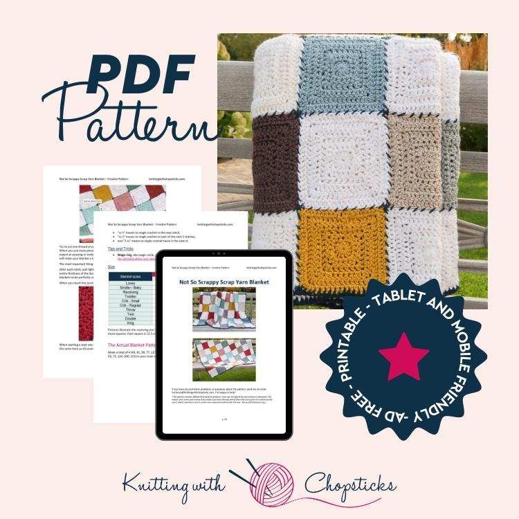 click here to purchase the printable PDF of the Not So Scrappy Scrap Yarn crochet blanket pattern