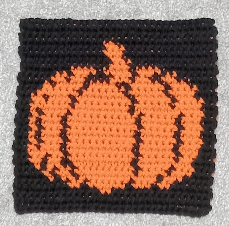 pumpkin colorwork crochet square