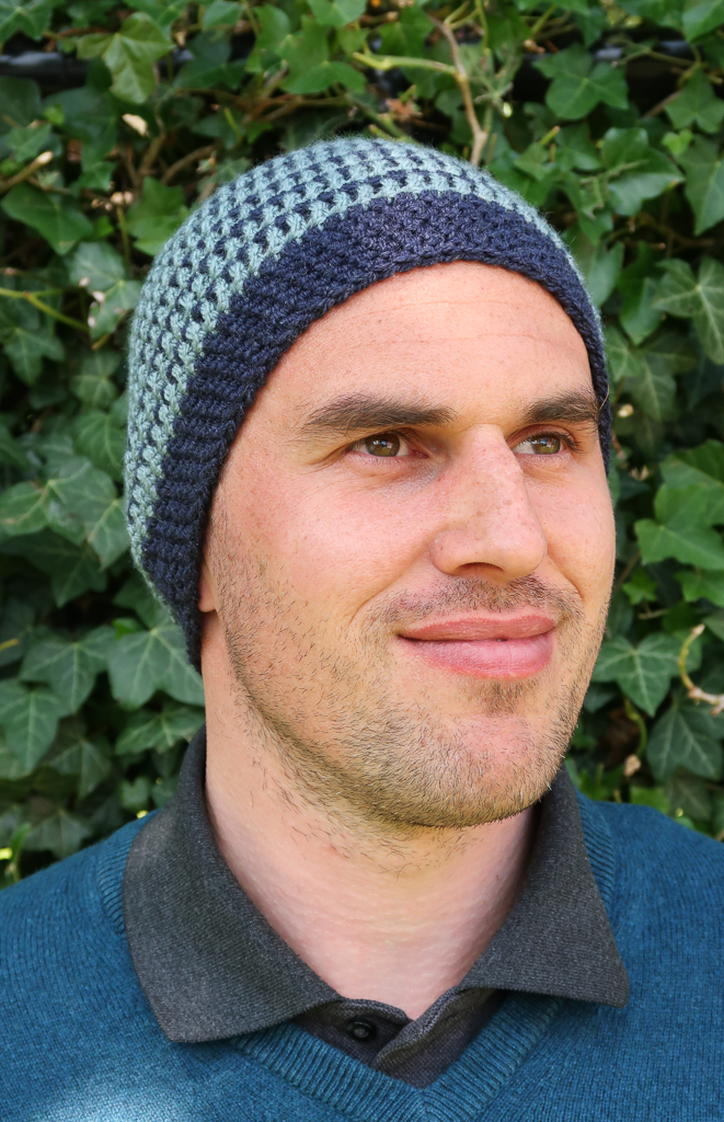 free men hat crochet pattern showed from the front
