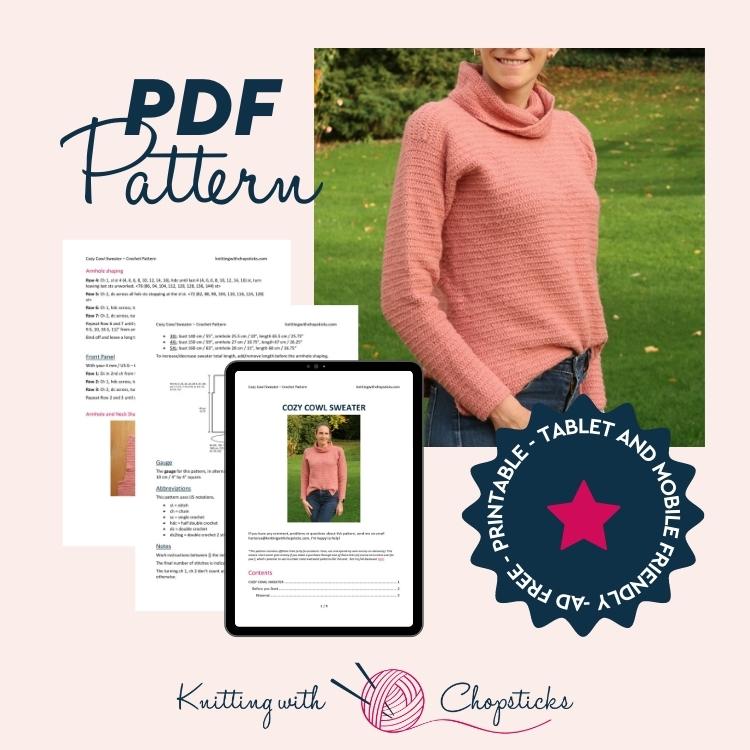 click here to purchase the convenient printable PDF of the easy crochet sweater pattern free