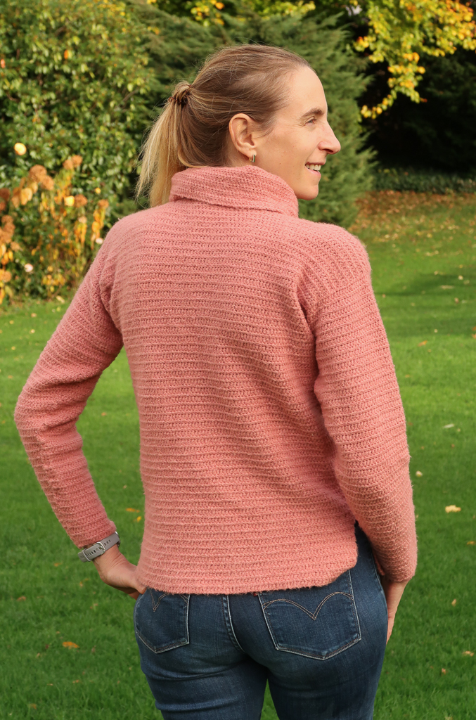 back view of the crochet pullover sweater pattern free