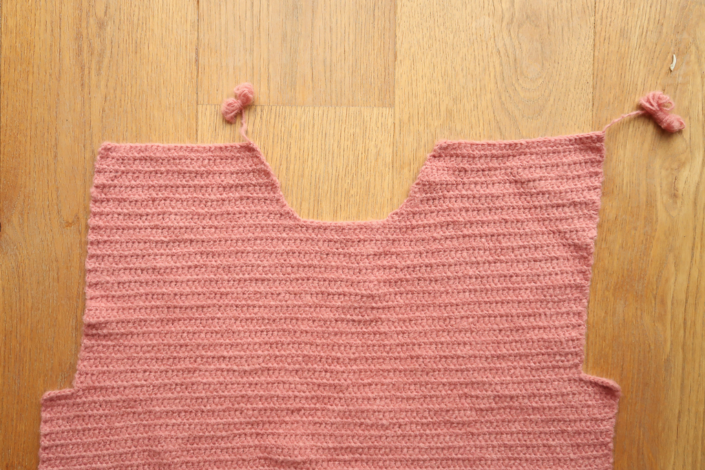 neck and armhole shaping for the front panel of the free easy crochet sweater pattern