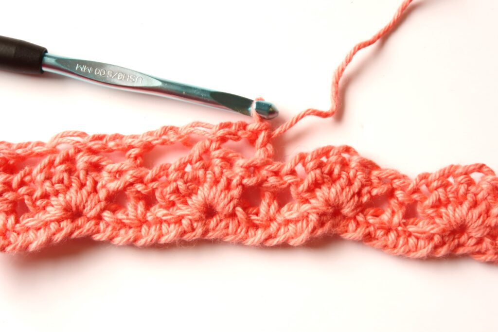Row 3 of the free crochet dishcloth pattern 