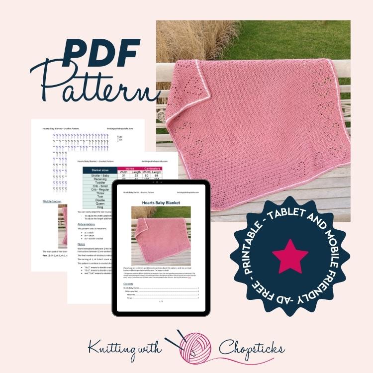 click here to purchase the printable PDF of the heart crochet blanket pattern
