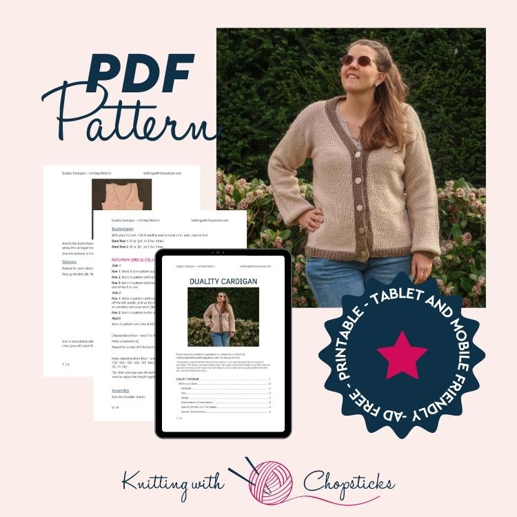 click here to purchase the convenient printable PDF of the Duality Cardigan knitting pattern