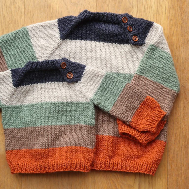 striped children sweater knitting pattern top down raglan