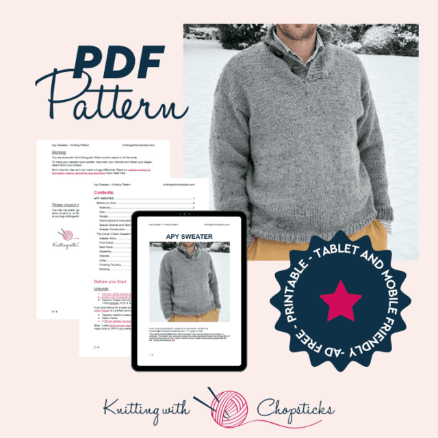 Easy Mens Sweater Knitting Pattern | Knitting with Chopsticks