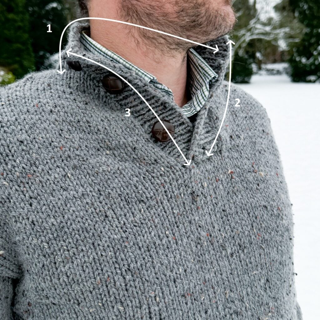 illustration showing which way to knit collar