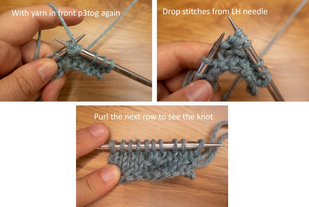 Picture tutorial hot to knit a knot stitch