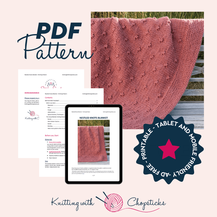 Downloadable PDF for Nestled Knots Blanket Knitting Pattern