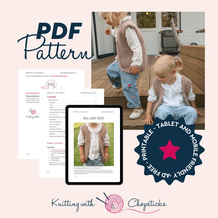 Downloadable PDF for Willaby vest Knitting Pattern