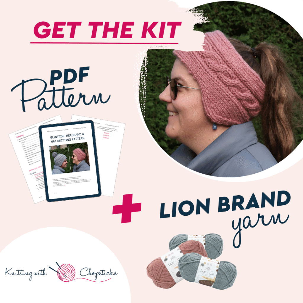 Glintpine Hat & Headband Knitting Pattern Lion Brand Kit