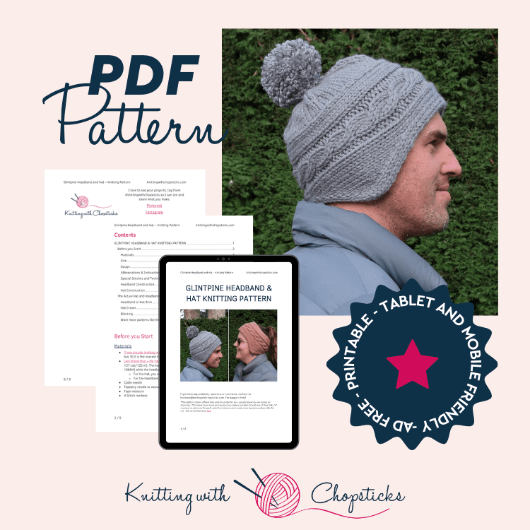 Downloadable PDF for Glintpine Hat & Headband Knitting Pattern