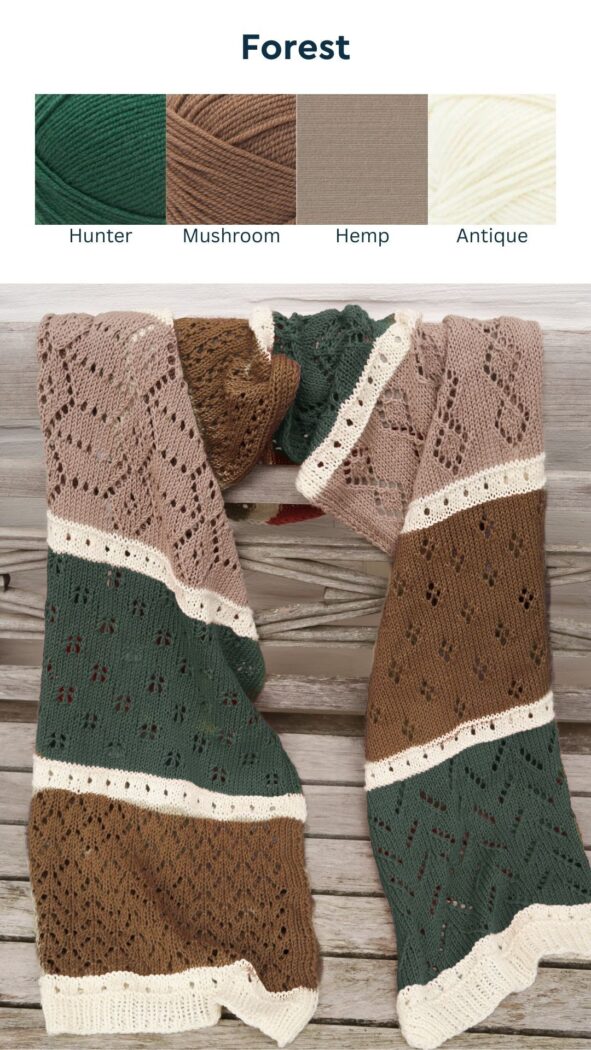 lace shawl knitting pattern forest green and brown colors option
