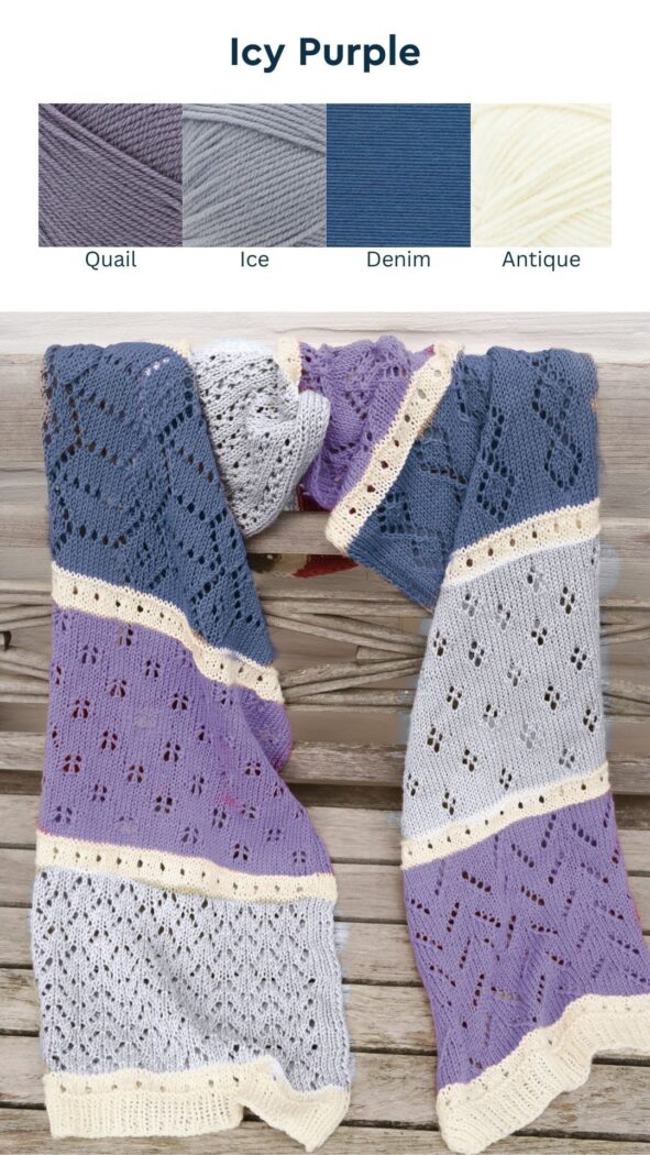 lace shawl knitting pattern icy purple with light blue, light purple and blue  shade colors option