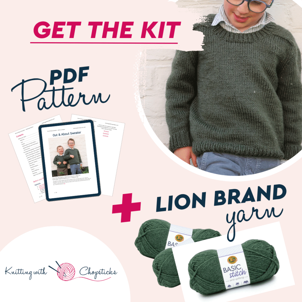 Out & About sweater Knitting Pattern Lion Brand Kit