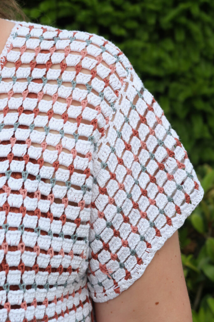 Sleeves close up for Sunlit Tiles free crochet top pattern