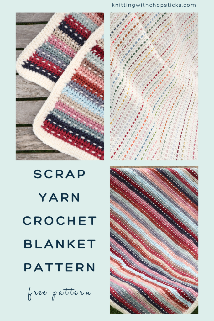 Scrap yarn crochet blanket pattern Pinterest pin for the Woven Scrap Blanket