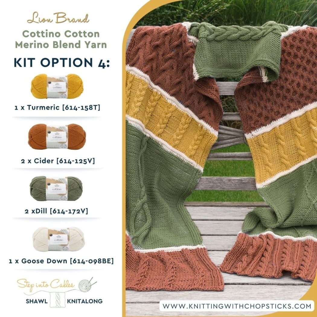 Get Your Step into Cables Shawl KAL eBook pdf and Lion Brand yarn KIT fall colors