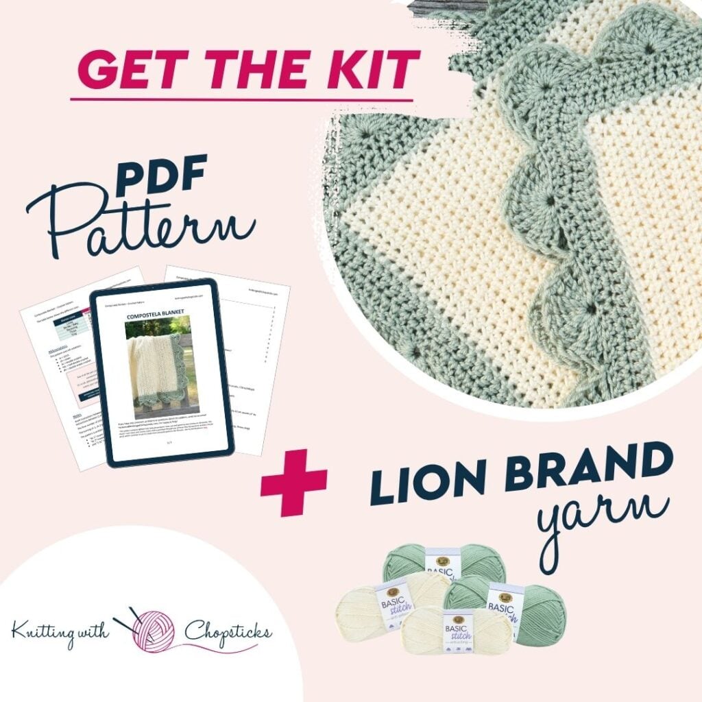 Crochet Kit - Compostela Blanket pattern and Lion Brand Yarn kit