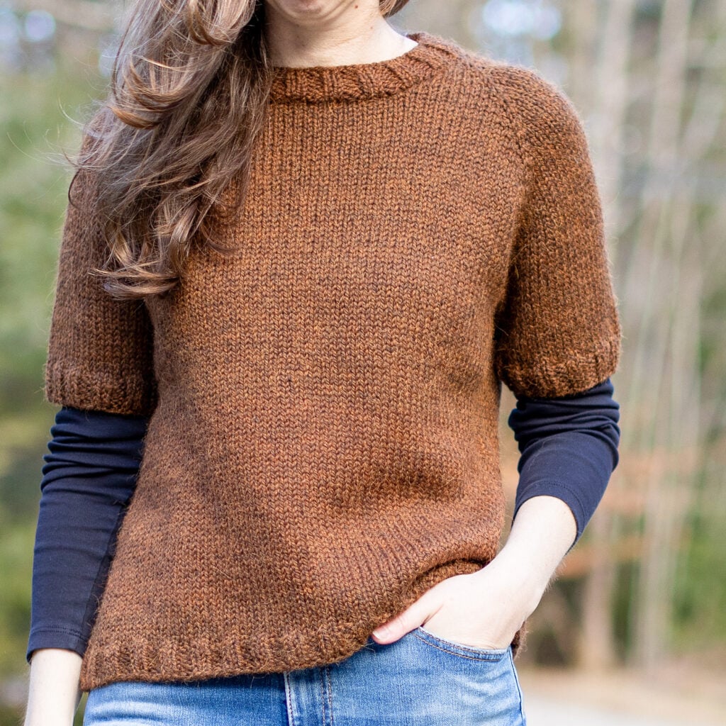 bulky short sleeve raglan pullover free knitting pattern