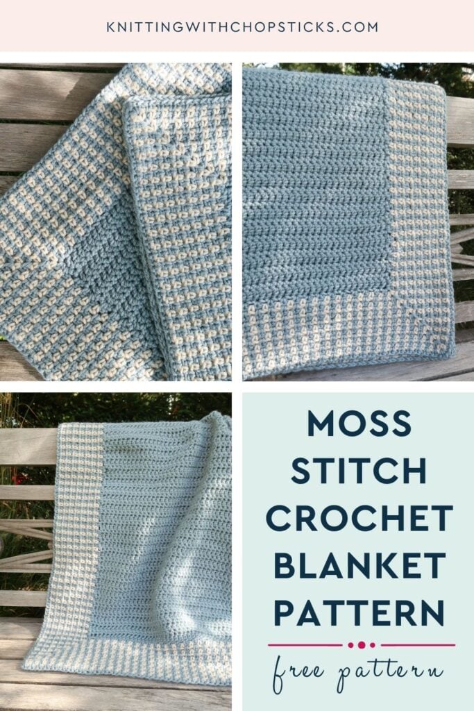 Tender Days Blanket moss stitch crochet blanket pattern with striped border, free pattern pin