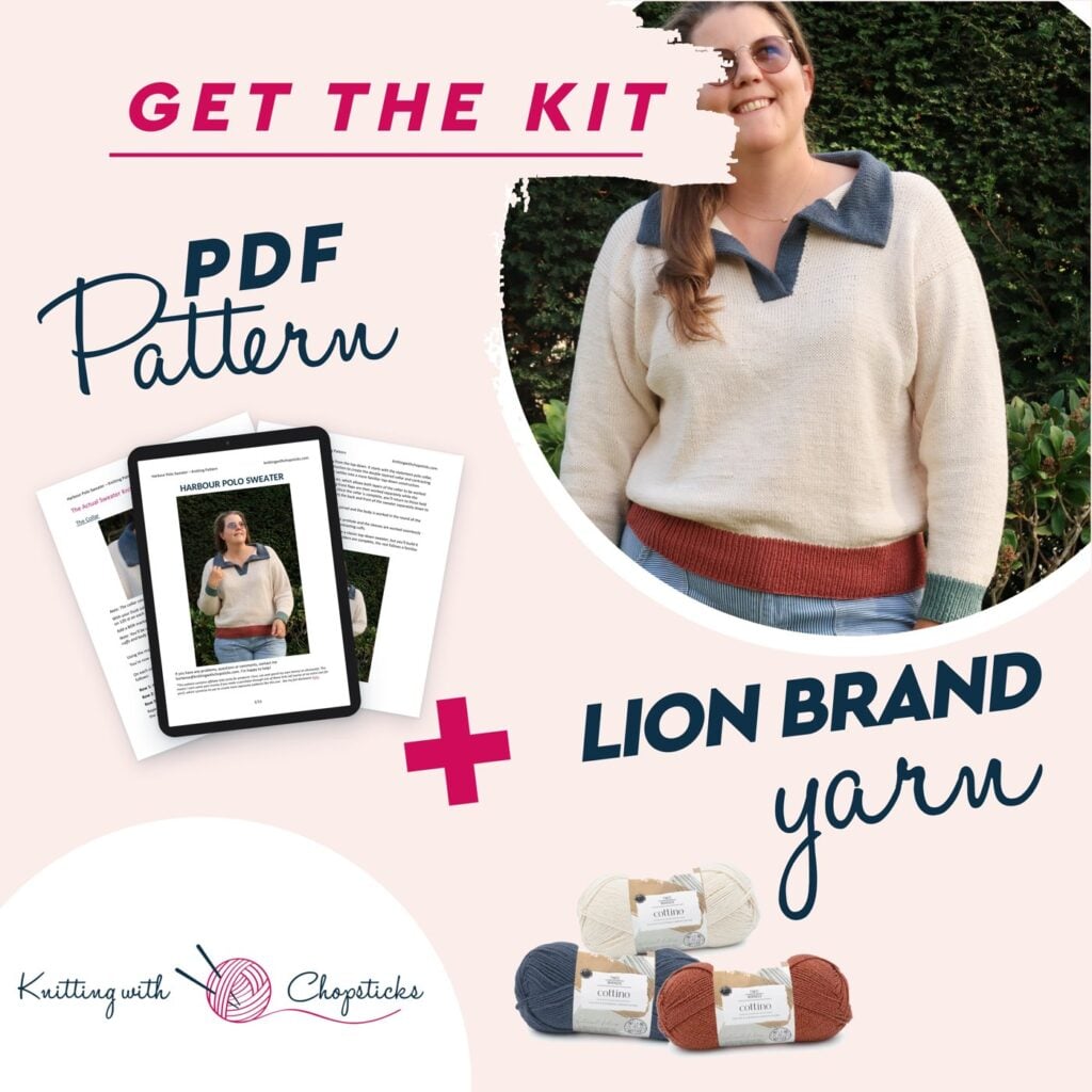Get the kit: Harbour Polo Sweater PDF pattern plus Lion Brand Cottino yarn